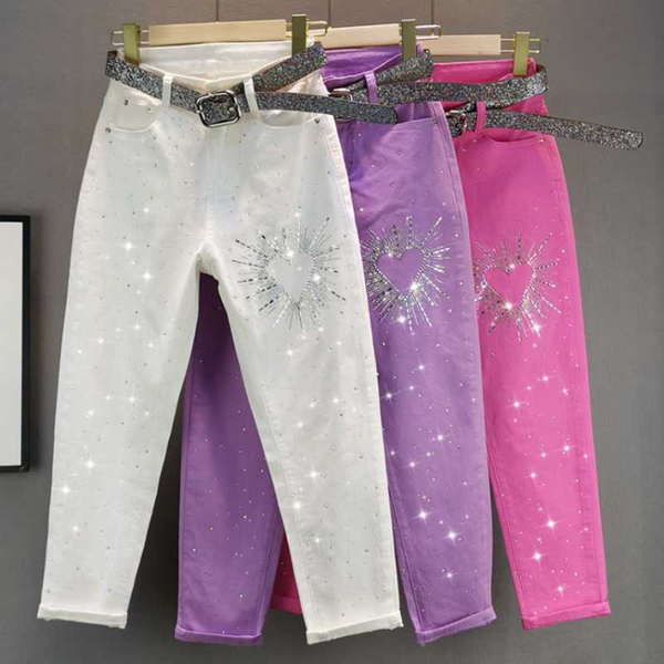 summer new candy color jeans stretch harem jeans women high waist love diamond casual denim trousers, Blue
summer new candy color jeans stretch harem jeans women high waist love diamond casual denim trousers, Blue