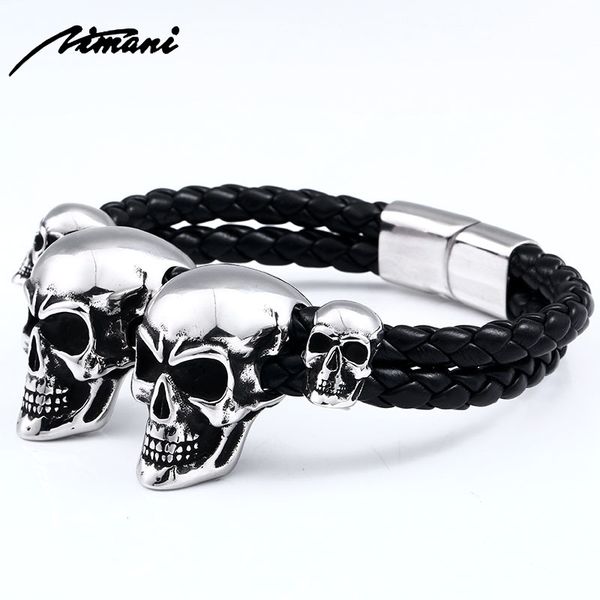 beier 316l stainless steel punk triple skull leather men's bangle rock biker jewellery gift, Black
beier 316l stainless steel punk triple skull leather men's bangle rock biker jewellery gift, Black