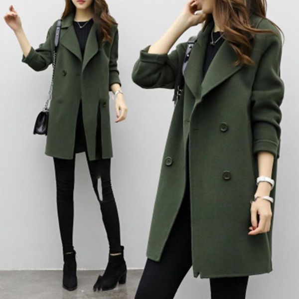 2020 double-breasted overcoat long sleeve turn-down collar slim fit women army green woolen coats spring windproof warm jacket, Black
2020 double-breasted overcoat long sleeve turn-down collar slim fit women army green woolen coats spring windproof warm jacket, Black