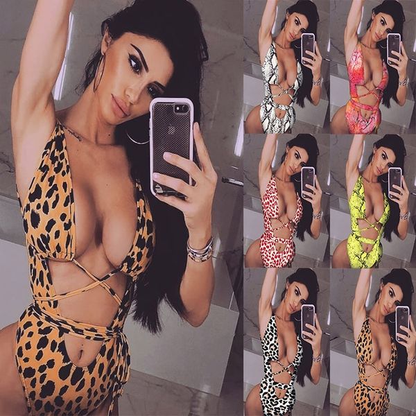 2019 new one-piece sling bikini bikini leopard print hollow-out strap one-piece swimsuit, Black;red 
2019 new one-piece sling bikini bikini leopard print hollow-out strap one-piece swimsuit, Black;red