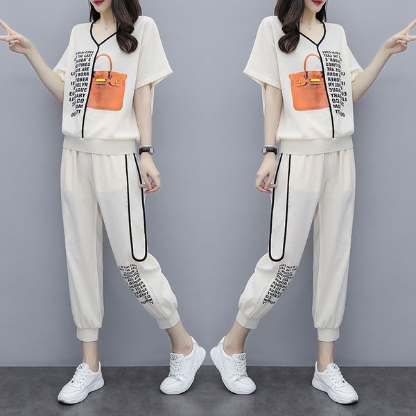 ycfaz large size women's harlan two-piece 2020 summer new large size women's suit fashion slimming plump mm loose short-sleeved pr, Gray 
ycfaz large size women's harlan two-piece 2020 summer new large size women's suit fashion slimming plump mm loose short-sleeved pr, Gray