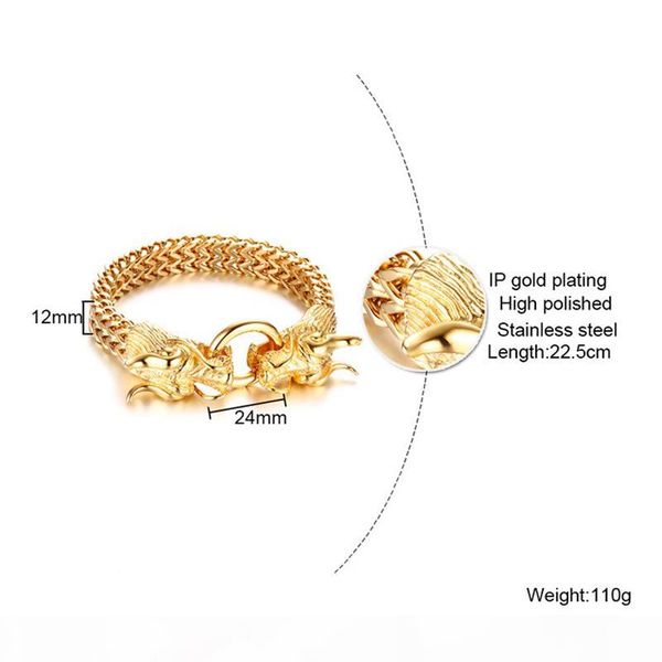 316l stainless steel men dragon head gold bracelet personality cool bone chains boys hip hop rock bangle male punk brace lace, Black
316l stainless steel men dragon head gold bracelet personality cool bone chains boys hip hop rock bangle male punk brace lace, Black