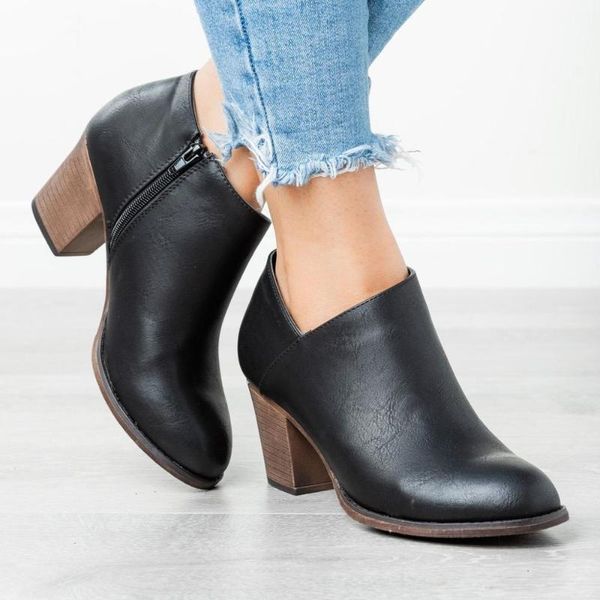 women ankle boots autumn high heels boots platform shallow side zipper block ladies pumps shoes, Black
women ankle boots autumn high heels boots platform shallow side zipper block ladies pumps shoes, Black