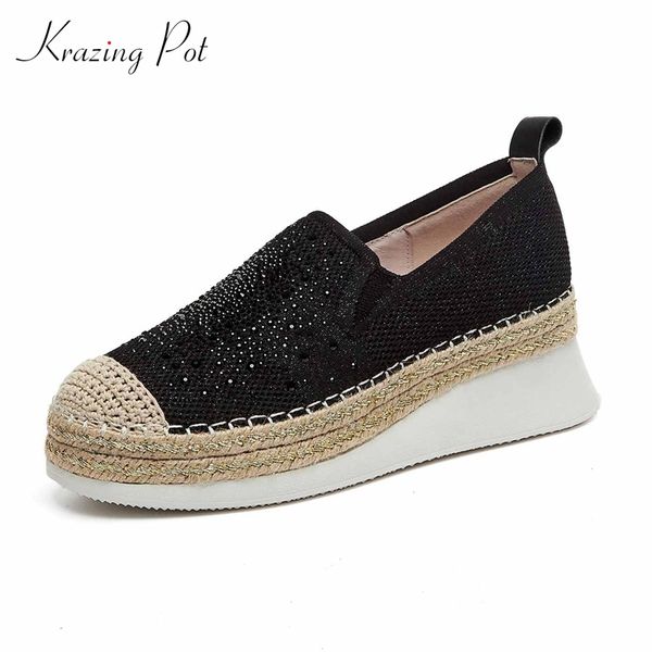 krazing pot simple style straw knitting rhinestone wedges high heel round toe slip on beauty lady convenient women pumps l10, Black
krazing pot simple style straw knitting rhinestone wedges high heel round toe slip on beauty lady convenient women pumps l10, Black