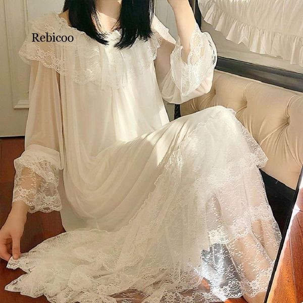 autumn white gauze cotton women's nightgowns lace long sleepwear elegant female vintage princess night dress home wear, Black;red
autumn white gauze cotton women's nightgowns lace long sleepwear elegant female vintage princess night dress home wear, Black;red