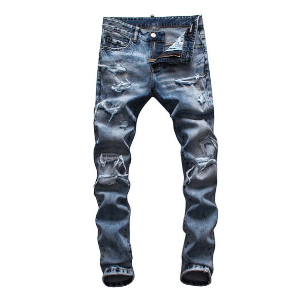 european and american new men's distressed summer designer summer pants personality style pants washed ripped denim trousers slim denim, Blue
european and american new men's distressed summer designer summer pants personality style pants washed ripped denim trousers slim denim, Blue