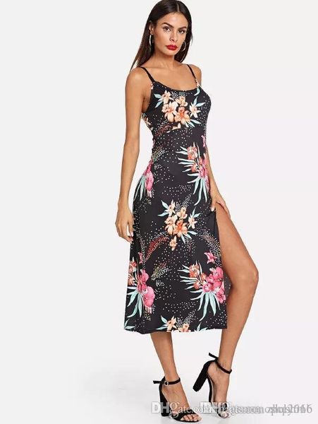 women dress v-neck sling summer fashion shoulder side split sleeveless elegant lady flower print skirt casual loose dresses size s-xl, Black;gray
women dress v-neck sling summer fashion shoulder side split sleeveless elegant lady flower print skirt casual loose dresses size s-xl, Black;gray