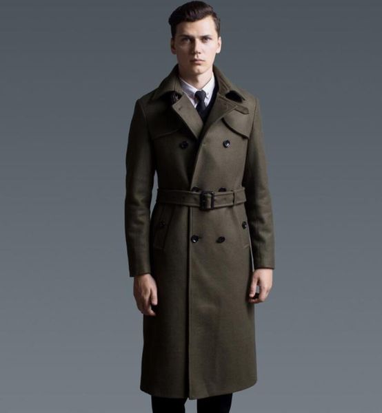 new fashion long coat men slim woolen x-long trench coat classical british style overcoat winter clothing men 6xl ing, Tan;black