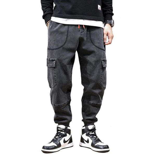 men's jeans japanese style fashion men black gray casual denm cargo pants hombre spliced designer joggers streetwear hip hop, Blue 
men's jeans japanese style fashion men black gray casual denm cargo pants hombre spliced designer joggers streetwear hip hop, Blue