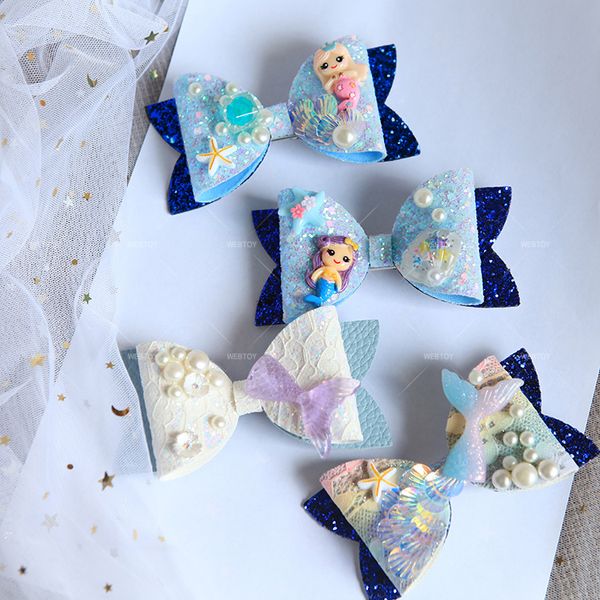 4pcs beautiful glitter mermaid hair bow for girls hair clips for girls cartoon party glitter bows, Slivery;white 
4pcs beautiful glitter mermaid hair bow for girls hair clips for girls cartoon party glitter bows, Slivery;white