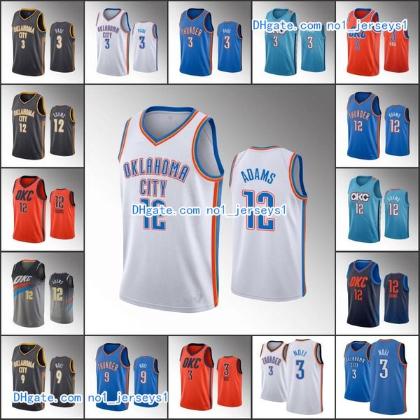 men oklahoma city thunder basketball jersey chris paul steven adams nerlens noel nba 2019-20 jerseys, Black