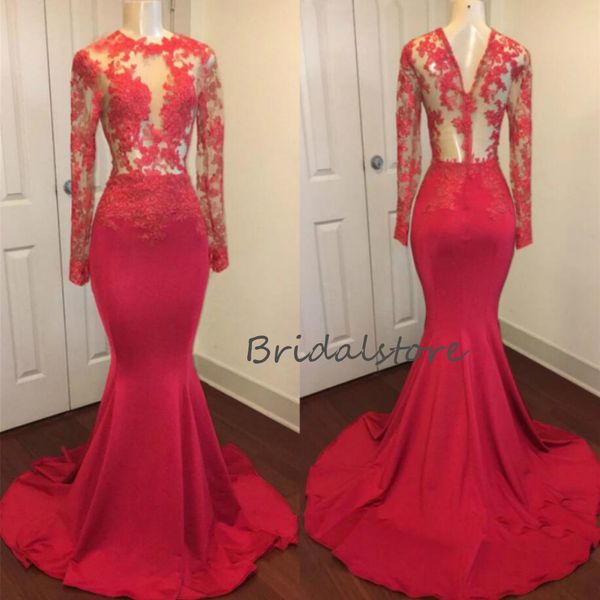 red mermaid evening dresses with illusion lace sleeves satin sweep train long prom dresses 2020 o neck elegant formal robes de soirée, Black;red
red mermaid evening dresses with illusion lace sleeves satin sweep train long prom dresses 2020 o neck elegant formal robes de soirée, Black;red