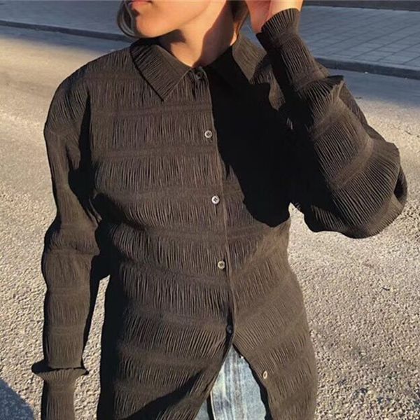women's blouses & shirts fashion stripes pleated shirt long-sleeved turn-down collar slim puff sleeve lady single-breasted soft blouse, White
women's blouses & shirts fashion stripes pleated shirt long-sleeved turn-down collar slim puff sleeve lady single-breasted soft blouse, White