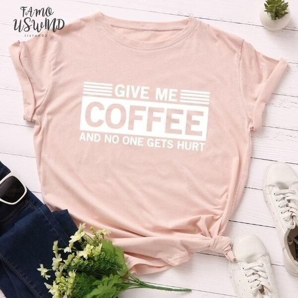 women fashion short sleeve tee shirt lady casual t shirt plus size funny give me coffee and no one gets flutter, White
women fashion short sleeve tee shirt lady casual t shirt plus size funny give me coffee and no one gets flutter, White