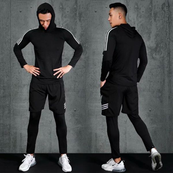 men's sportswear suit gym tights training suit men's sports jogging compression shirt + hat fitness running sportswear, Black;blue
men's sportswear suit gym tights training suit men's sports jogging compression shirt + hat fitness running sportswear, Black;blue