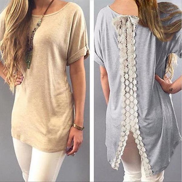 womens clothing summer ladies womens plain short sleeve lace loose shirt tee vest blouse, White