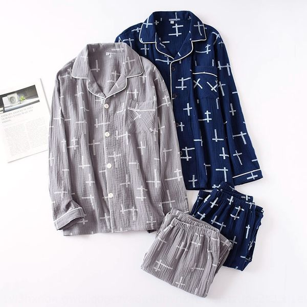 men's cotton double-layer gauze home clothes suit cotton crepe lapel long-sleeved trousers summer and autumn thin pajamas pajamas, Blue;red
men's cotton double-layer gauze home clothes suit cotton crepe lapel long-sleeved trousers summer and autumn thin pajamas pajamas, Blue;red