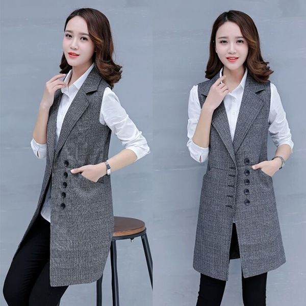 season plaid suit women's autumn new coat vest women's vest sleeveless korean style suit coat mid-length black, Black;white
season plaid suit women's autumn new coat vest women's vest sleeveless korean style suit coat mid-length black, Black;white