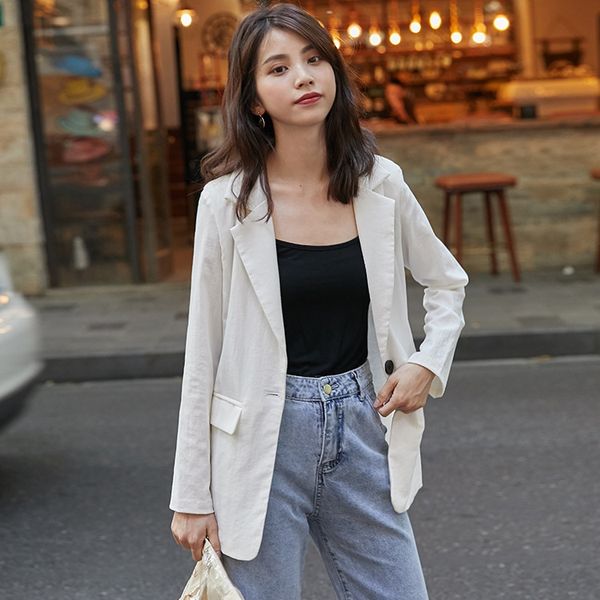 women's suit chic2020 spring jacket jacket new internet celebrity korean style loose all-match casual suit with lining, White;black 
women's suit chic2020 spring jacket jacket new internet celebrity korean style loose all-match casual suit with lining, White;black
