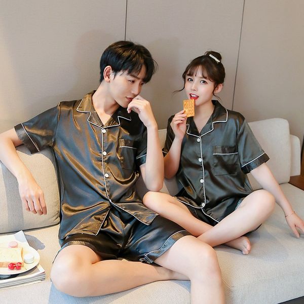 couple's pajamas women's wedding dress autumn summer ice silk short-sleeved pants thin men's imitation silk wedding home clot, Blue;red
couple's pajamas women's wedding dress autumn summer ice silk short-sleeved pants thin men's imitation silk wedding home clot, Blue;red