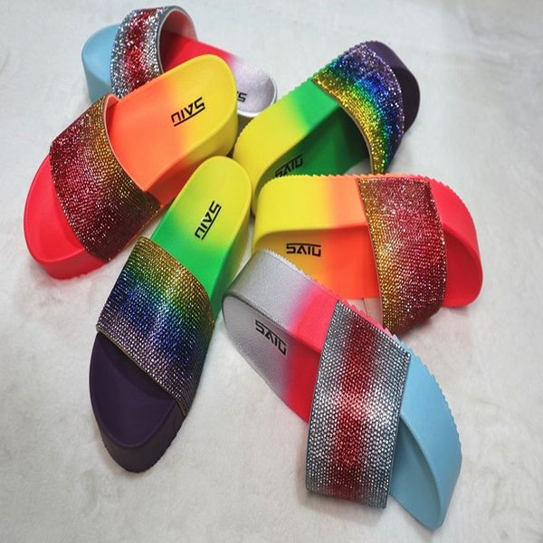 summer sandals women wedges platform colorful rhinestone slippers beach flip flops rainbow thick heel ladies shoes zapatos mujer, Black
summer sandals women wedges platform colorful rhinestone slippers beach flip flops rainbow thick heel ladies shoes zapatos mujer, Black