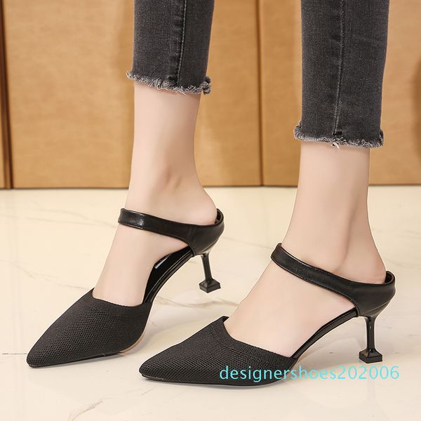 pointed slippers women knitted elastic mesh high heels mixed colors party shoes thin heel shallow slides summer shoes large size d06, Black
pointed slippers women knitted elastic mesh high heels mixed colors party shoes thin heel shallow slides summer shoes large size d06, Black