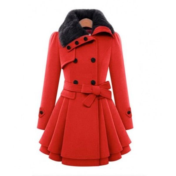 new ladies slim mid-length coat double-breasted coat trench women ing, Black