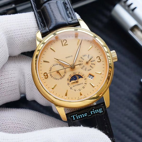 version 5146r champagne date dial rose gold steel case 9100 multifunctional movement sapphire mens watch leather strap designer watches, Slivery;brown
version 5146r champagne date dial rose gold steel case 9100 multifunctional movement sapphire mens watch leather strap designer watches, Slivery;brown