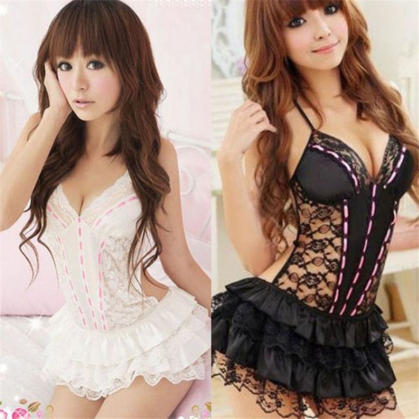 2020 new style feminino brief swim lace passion lingerie backless halter babydoll g string dress bathing swimsuit, White;black
2020 new style feminino brief swim lace passion lingerie backless halter babydoll g string dress bathing swimsuit, White;black