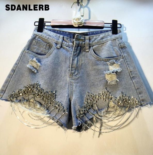 european style jeans shorts for women 2020 summer new heavy beaded diamond chain high waiste thin ripped denim shorts female, Blue
european style jeans shorts for women 2020 summer new heavy beaded diamond chain high waiste thin ripped denim shorts female, Blue