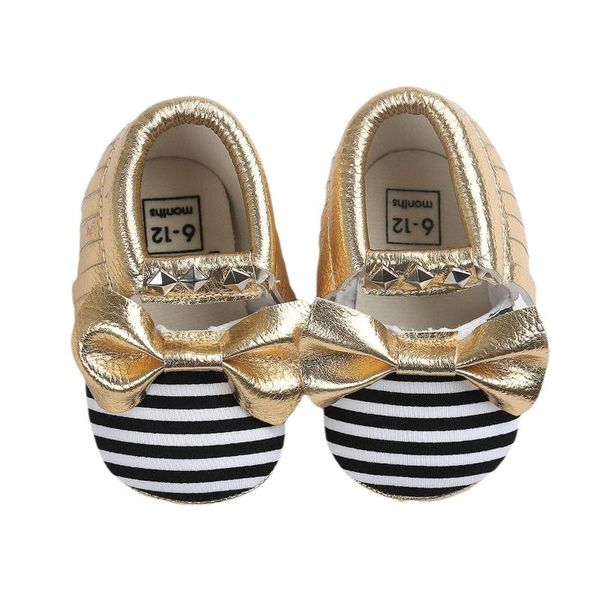 Baby Cute Shoes Newborn Baby Girl Boy Soft Pu Anti-skid First Walking Shoes Birthday Gifts Butterfly Knot Stripes Party Footwear