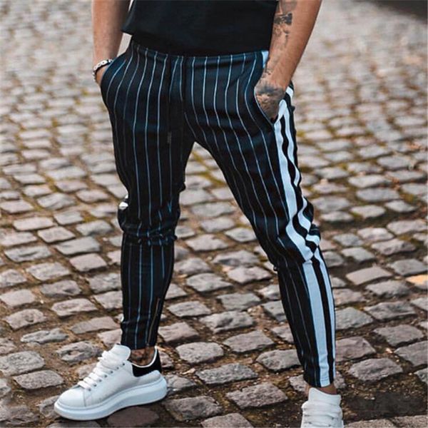 running pants 2021 men sports joggers vogue man casual long ankle-tied trousers sportswear striped with pockets, Black;blue
running pants 2021 men sports joggers vogue man casual long ankle-tied trousers sportswear striped with pockets, Black;blue