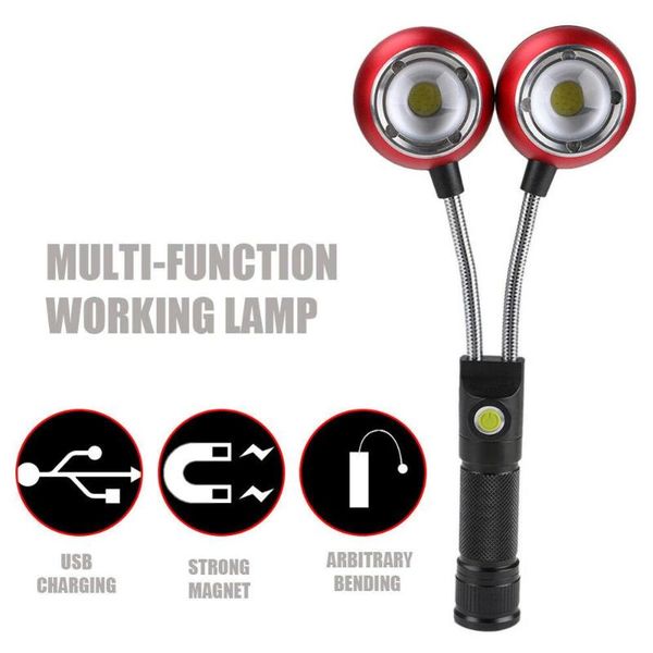 Flexiable Dual Head Cob Led Torch Portable 1860 Work Light Usb Inspection Lamp Aluminium Flashing Emergency Lamp