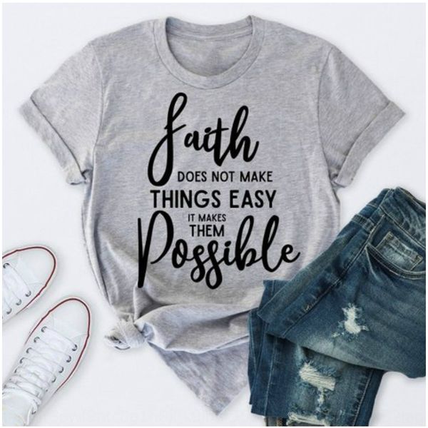 faith does not make things easy letter printing short sleeve t-shirt cotton cotton t-shirt t5, White 
faith does not make things easy letter printing short sleeve t-shirt cotton cotton t-shirt t5, White