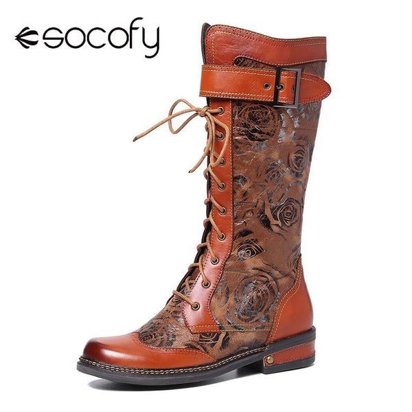 socofy embossed rose pattern genuine leather splicing metal buckle mid calf boots elegant shoes women shoes botas mujer y200723, Black
socofy embossed rose pattern genuine leather splicing metal buckle mid calf boots elegant shoes women shoes botas mujer y200723, Black