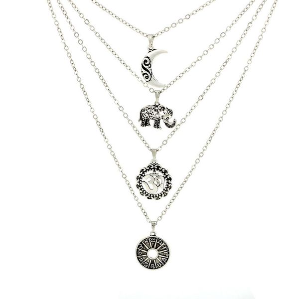 european and american fashion creative new multi-layer 3d elephant moon pendant long money chain ladies fashion wild necklace accessories, Silver
european and american fashion creative new multi-layer 3d elephant moon pendant long money chain ladies fashion wild necklace accessories, Silver