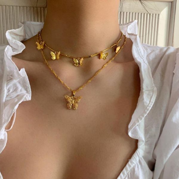 fashion women necklaces hollow butterfly pendant bamboo clavicle chain multilayer gold necklace set boho valentine jewelry gift, Silver
fashion women necklaces hollow butterfly pendant bamboo clavicle chain multilayer gold necklace set boho valentine jewelry gift, Silver