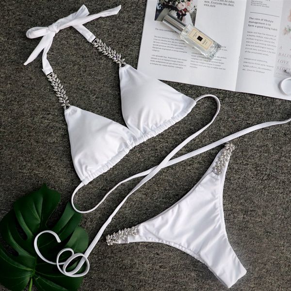women's swimwear white crystal diamond bikini 2021 women cross bandeau swimsuit female brazilian set halter bathing suit, White;black
women's swimwear white crystal diamond bikini 2021 women cross bandeau swimsuit female brazilian set halter bathing suit, White;black
