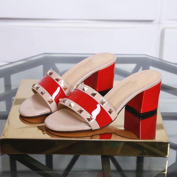 classic fashion ladies with heel slippers thick heel genuine leather rivet design high slippers all-match roman style, Black
classic fashion ladies with heel slippers thick heel genuine leather rivet design high slippers all-match roman style, Black