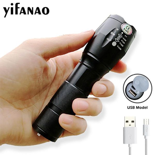 E17 Led Tactical Torch Usb Recharable T6 + 18650 Zoomable Bicycle Flash Light Bike Lamp For Fishing Camping