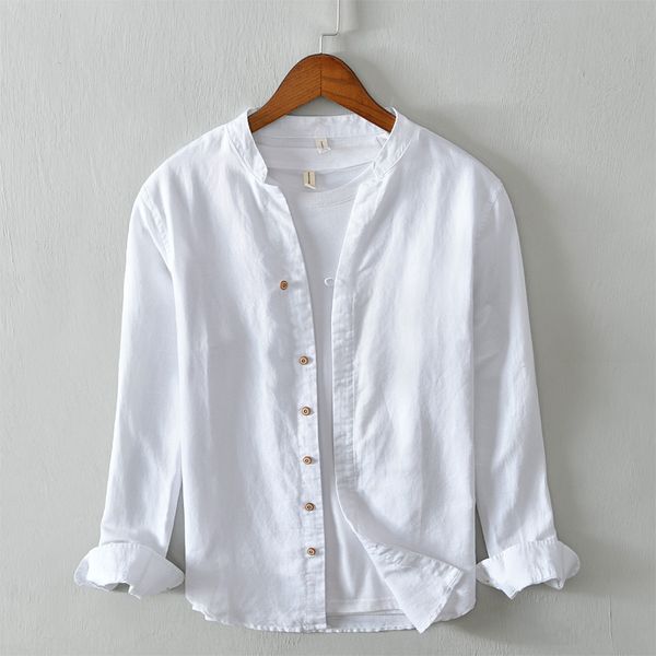 men's casual shirts cotton and linen stand collar brand men shirt fashion for solid comfortable male camiseta, White;black
men's casual shirts cotton and linen stand collar brand men shirt fashion for solid comfortable male camiseta, White;black