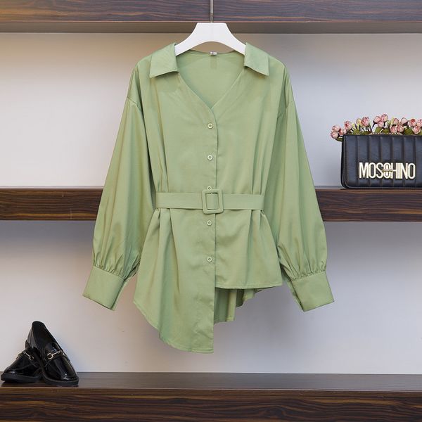 large size net red avocado green irregular long-sleeved shirt female fat mm foreign style fashion top, White
large size net red avocado green irregular long-sleeved shirt female fat mm foreign style fashion top, White