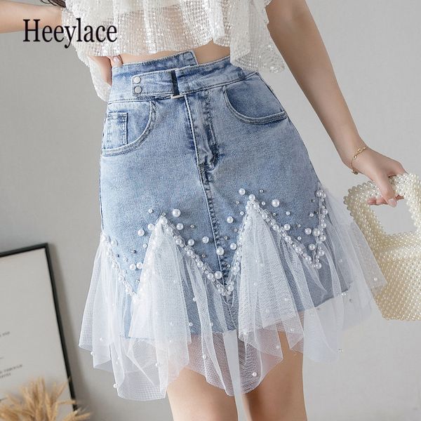 women korean mesh patchwork denim skirt women irregular lace beading jeans fashion denin bodycon a-linehigh waist skirts, Black
women korean mesh patchwork denim skirt women irregular lace beading jeans fashion denin bodycon a-linehigh waist skirts, Black
