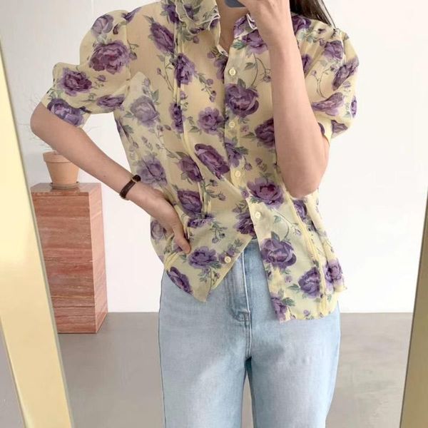 women's blouses & shirts 2021-style floral lapel printed chiffon short-sleeved shirt, White
women's blouses & shirts 2021-style floral lapel printed chiffon short-sleeved shirt, White