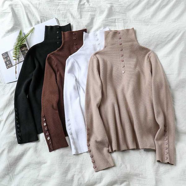 women turtleneck sweaters autumn new solid long-sleeved high-collar wind knitting button 2020 knit sweater women, White;black
women turtleneck sweaters autumn new solid long-sleeved high-collar wind knitting button 2020 knit sweater women, White;black