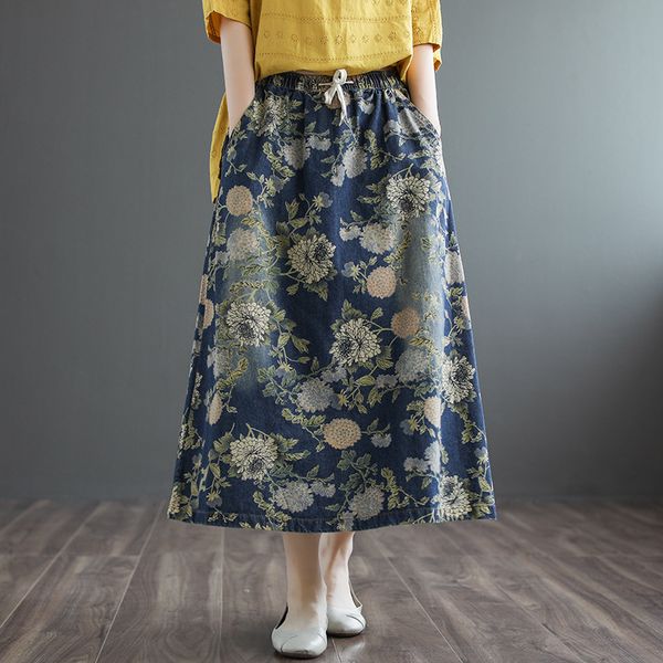 fairynatural summer autumn drawstring jeans skirts women vintage casual pocket female print retro denim skirt 2020, Black 
fairynatural summer autumn drawstring jeans skirts women vintage casual pocket female print retro denim skirt 2020, Black