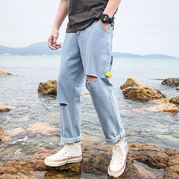 fashion jeans men denim jogging simple wide leg pants for men boys teenagers loose casual holes harem trousers large size, Blue 
fashion jeans men denim jogging simple wide leg pants for men boys teenagers loose casual holes harem trousers large size, Blue