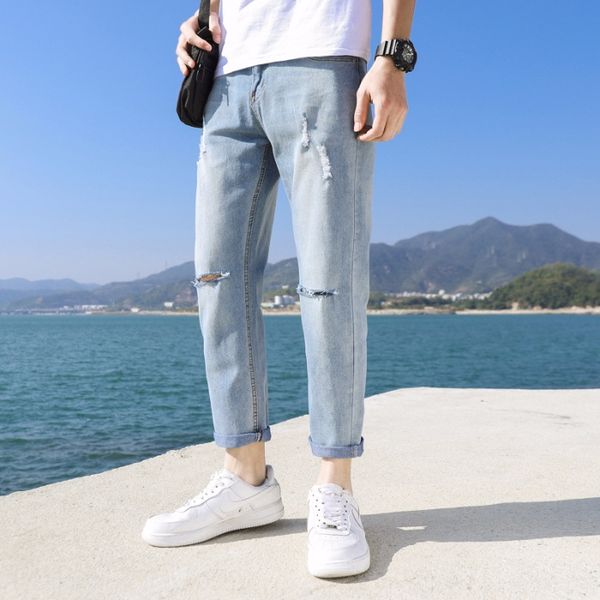 spring hole washing jeans and jeans loose and comfortable korean-style shaved pants men's trendy beggar men's pants chic, Blue
spring hole washing jeans and jeans loose and comfortable korean-style shaved pants men's trendy beggar men's pants chic, Blue