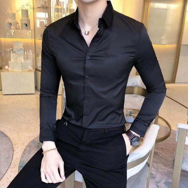 men's formal shirt 2020 british style solid color embroidered business shirt men's long sleeve slim casual, White;black
men's formal shirt 2020 british style solid color embroidered business shirt men's long sleeve slim casual, White;black