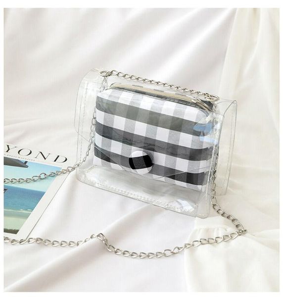 clear bag plaid women bags over shoulder beach bag female chain handbag small flap crossbody